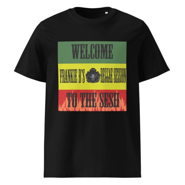 “Welcome to the Sesh” Unisex Organic Ribbed Neck Tee – Frankie B’s Reggae Session - Image 2