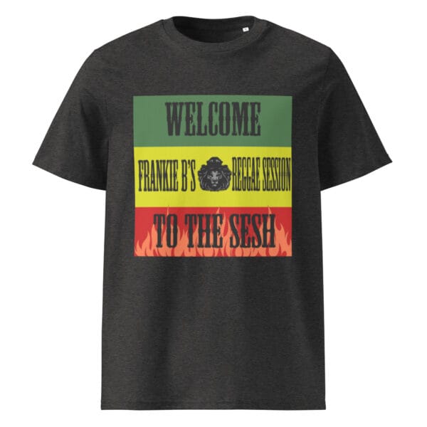 “Welcome to the Sesh” Unisex Organic Ribbed Neck Tee – Frankie B’s Reggae Session - Image 4