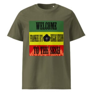 “Welcome to the Sesh” Unisex Organic Ribbed Neck Tee – Frankie B’s Reggae Session