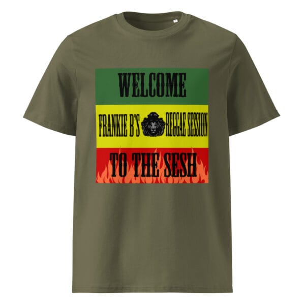 “Welcome to the Sesh” Unisex Organic Ribbed Neck Tee – Frankie B’s Reggae Session