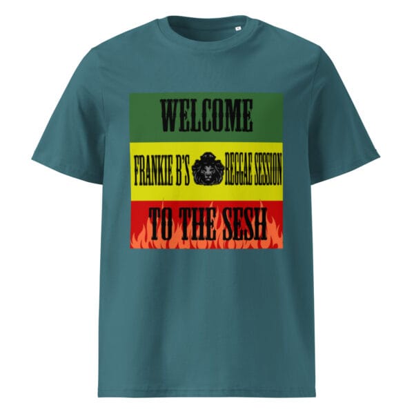 “Welcome to the Sesh” Unisex Organic Ribbed Neck Tee – Frankie B’s Reggae Session - Image 9