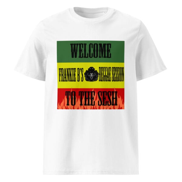 “Welcome to the Sesh” Unisex Organic Ribbed Neck Tee – Frankie B’s Reggae Session - Image 15